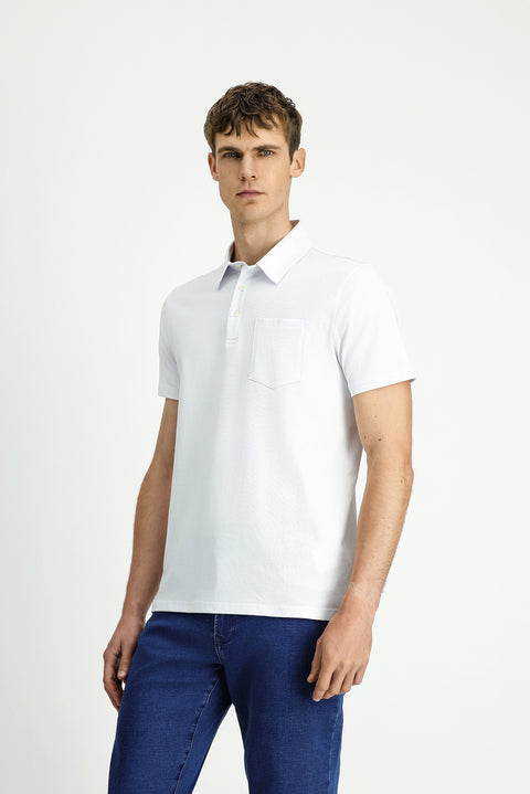 White Regular Fit Cotton Pocket Polo Shirt