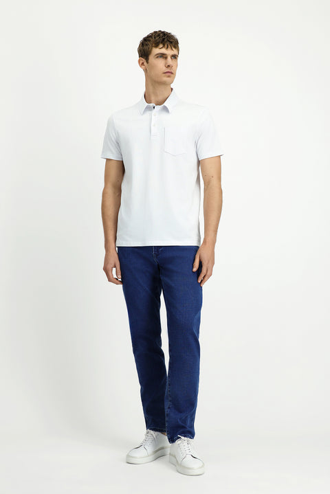 White Regular Fit Cotton Pocket Polo Shirt