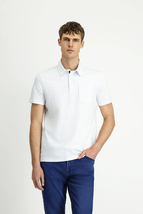 White Regular Fit Cotton Pocket Polo Shirt