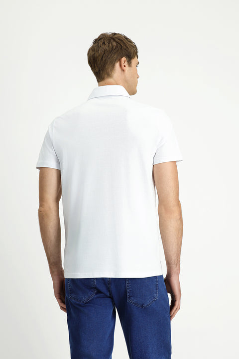 White Regular Fit Cotton Pocket Polo Shirt