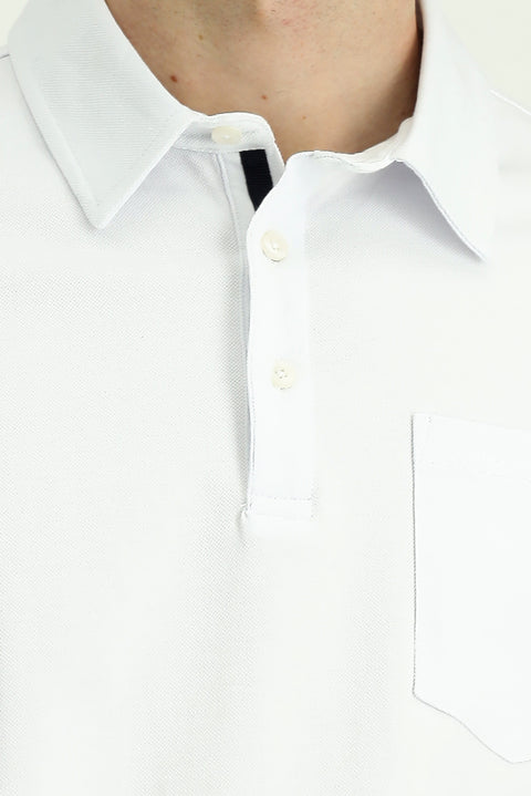 White Regular Fit Cotton Pocket Polo Shirt