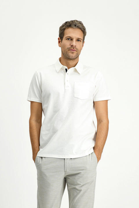 Off-white Regular Fit Cotton Polo Shirt with Pockets