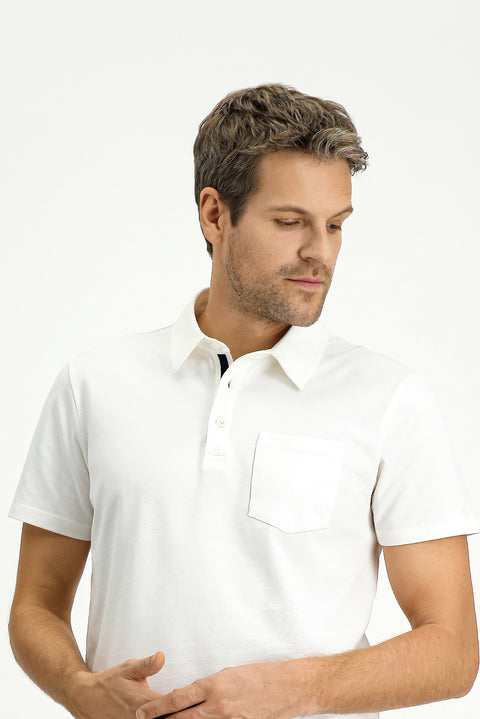 Off-white Regular Fit Cotton Polo Shirt with Pockets
