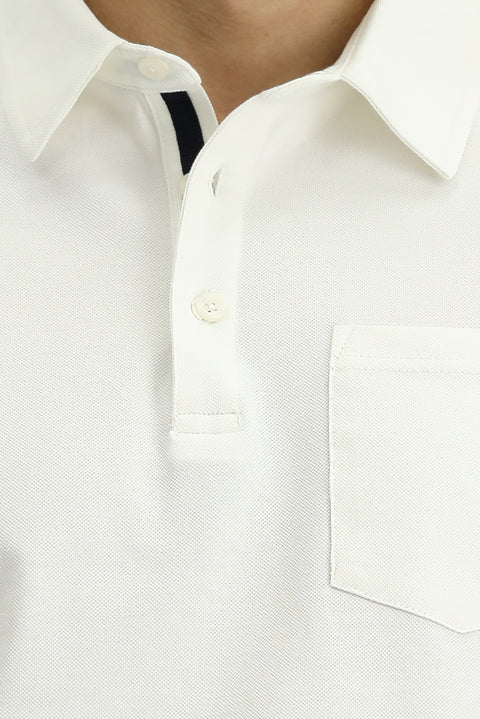 Off-white Regular Fit Cotton Polo Shirt with Pockets