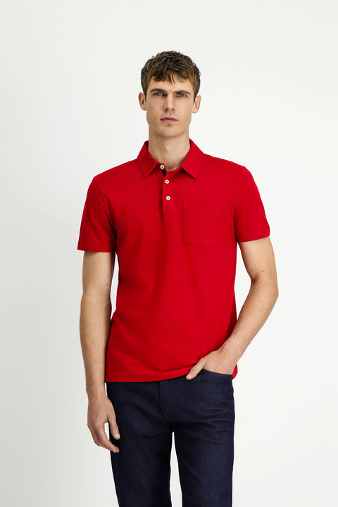 Dark Red Regular Fit Cotton Pocket Polo Shirt