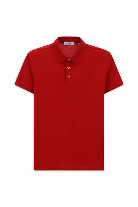 Dark Red Regular Fit Cotton Pocket Polo Shirt