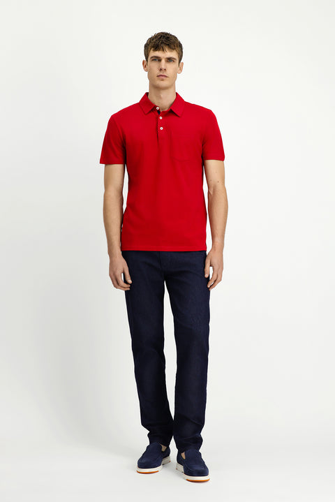 Dark Red Regular Fit Cotton Pocket Polo Shirt