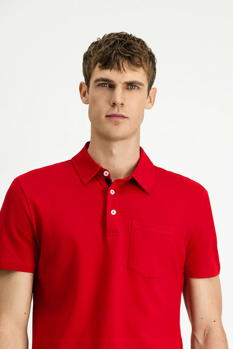 Dark Red Regular Fit Cotton Pocket Polo Shirt