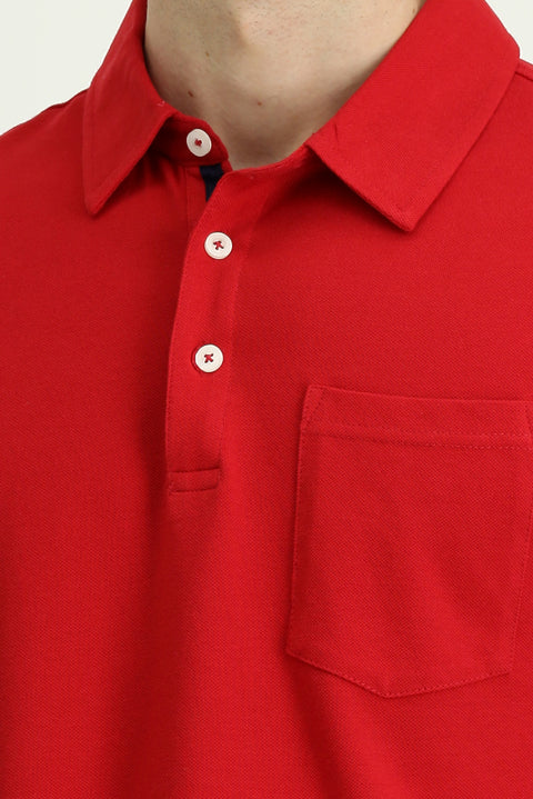 Dark Red Regular Fit Cotton Pocket Polo Shirt