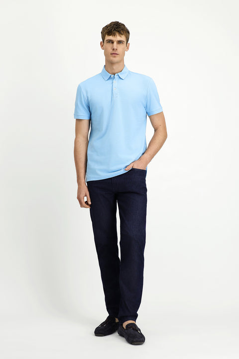 Blue Regular Fit Cotton Polo Shirt