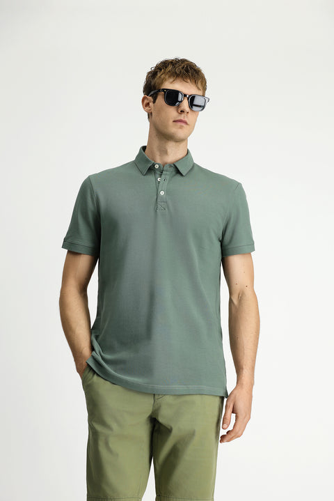Orta Haki Regular Fit Pamuk Polo Yaka Tişört