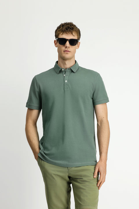 Orta Haki Regular Fit Pamuk Polo Yaka Tişört