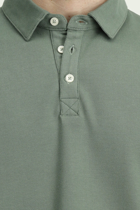 Orta Haki Regular Fit Pamuk Polo Yaka Tişört