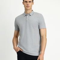 Medium Grey Melange Regular Fit Cotton Polo Shirt