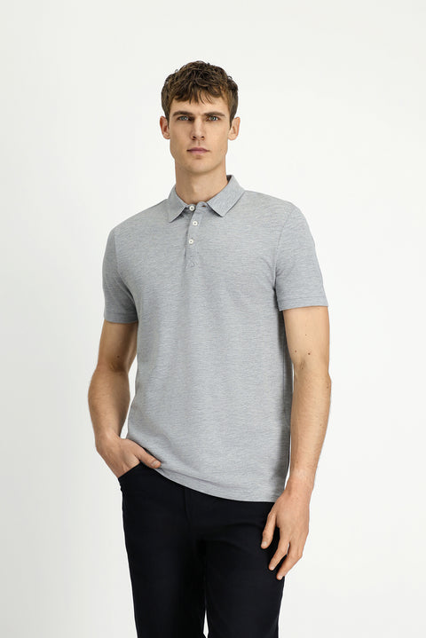 Medium Grey Melange Regular Fit Cotton Polo Shirt