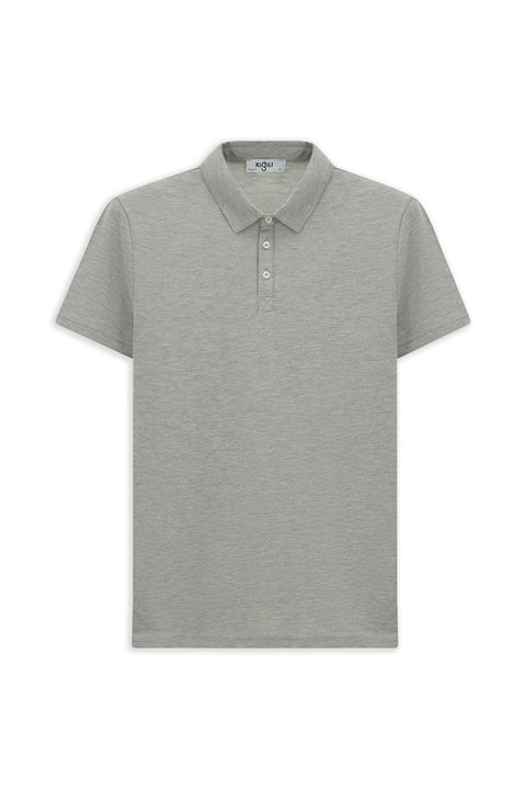 Medium Grey Melange Regular Fit Cotton Polo Shirt