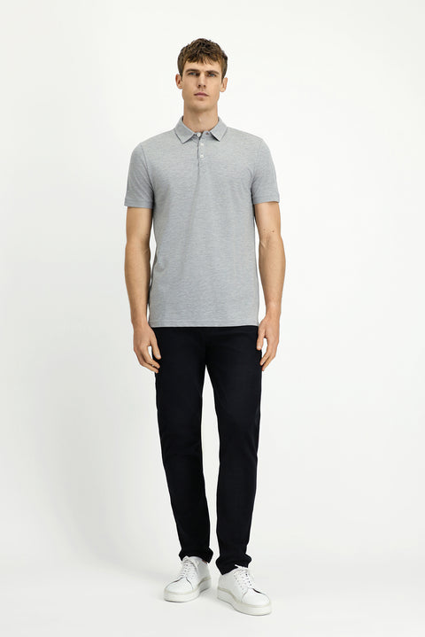 Medium Grey Melange Regular Fit Cotton Polo Shirt