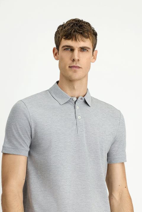 Medium Grey Melange Regular Fit Cotton Polo Shirt