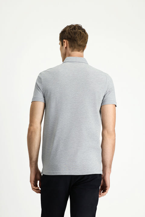 Medium Grey Melange Regular Fit Cotton Polo Shirt