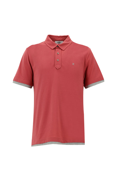 Light Red Polo Collar Regular Fit T-shirt