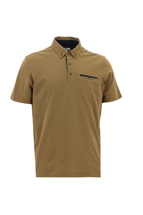 Medium Brown Regular Fit Patterned Cotton Polo Shirt