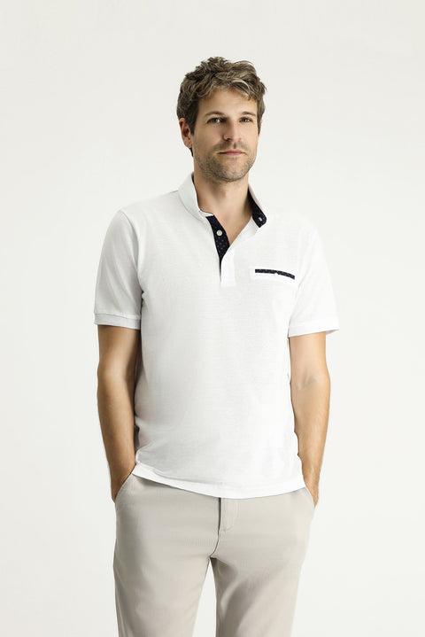 White Regular Fit Patterned Cotton Polo Shirt