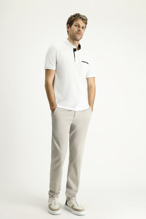 White Regular Fit Patterned Cotton Polo Shirt