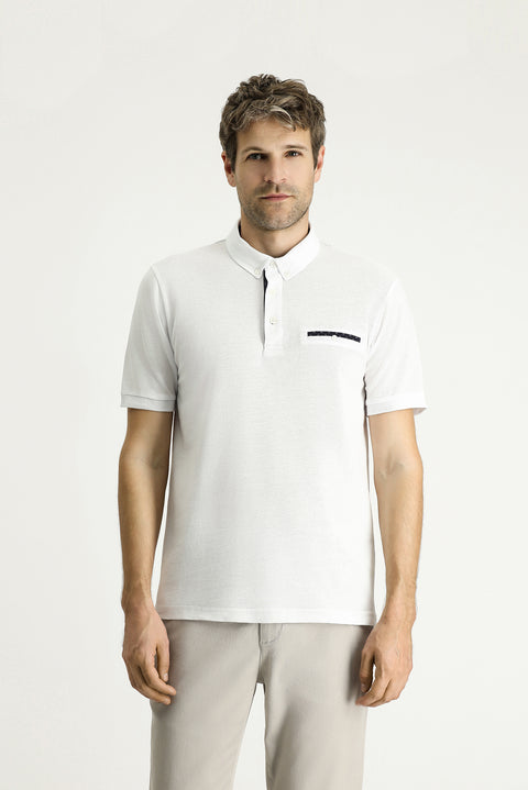 White Regular Fit Patterned Cotton Polo Shirt