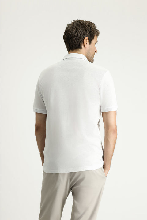 White Regular Fit Patterned Cotton Polo Shirt