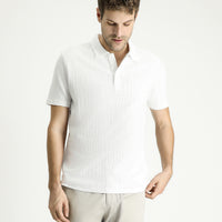White Polo Collar Regular Fit Patterned Cotton T-shirt