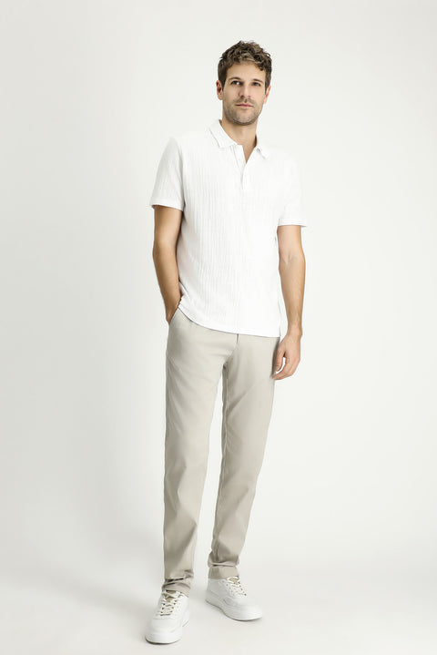 White Polo Collar Regular Fit Patterned Cotton T-shirt