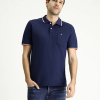 Medium Navy Regular Fit Patterned Embroidered Cotton Polo Shirt