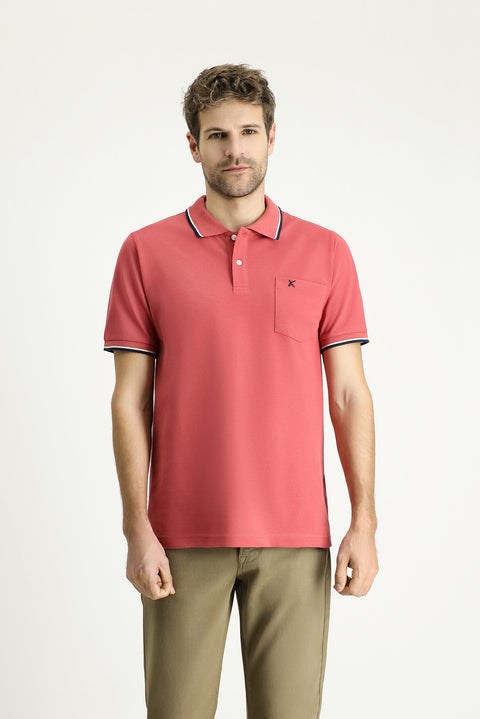 Açık Kırmızı Regular Fit Desenli Nakışlı Pamuk Polo Yaka Tişört