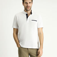 White Polo Collar Regular Fit Patterned Cotton T-shirt