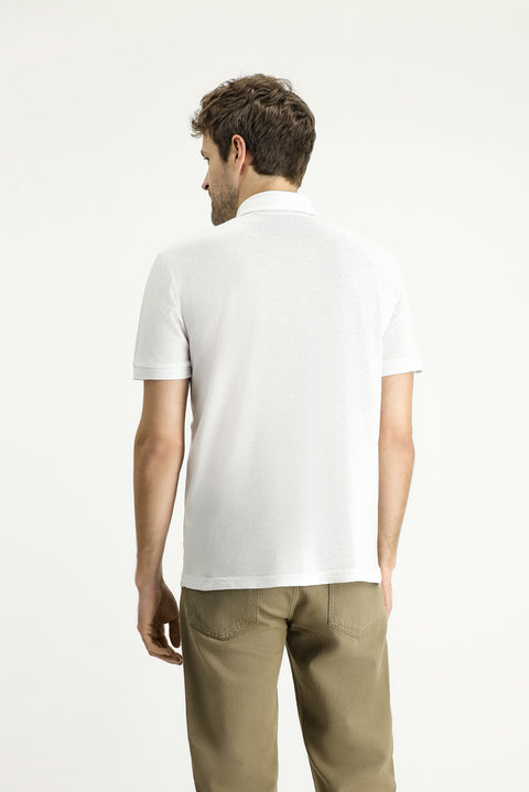 White Polo Collar Regular Fit Patterned Cotton T-shirt