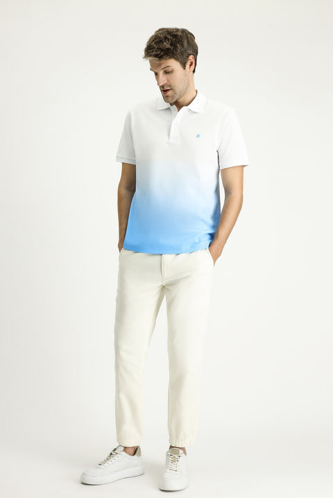 Dark Blue Regular Fit Patterned Embroidered Cotton Polo Shirt