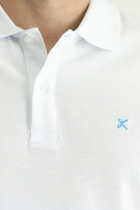 Dark Blue Regular Fit Patterned Embroidered Cotton Polo Shirt
