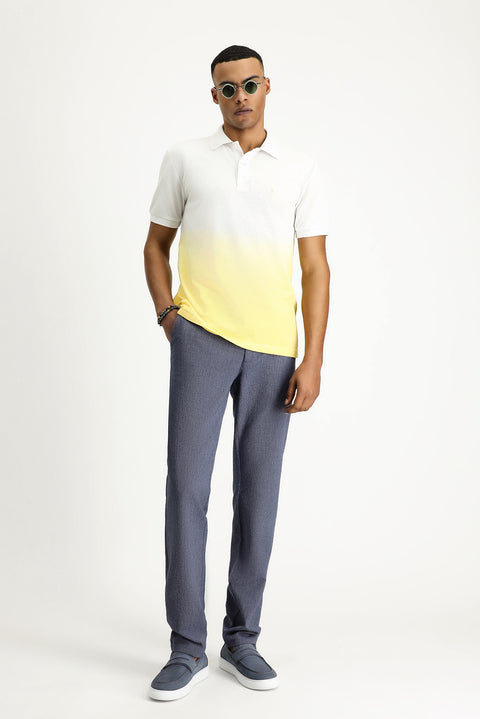 Lemon Yellow Regular Fit Patterned Embroidered Cotton Polo Shirt