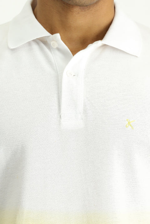 Lemon Yellow Regular Fit Patterned Embroidered Cotton Polo Shirt