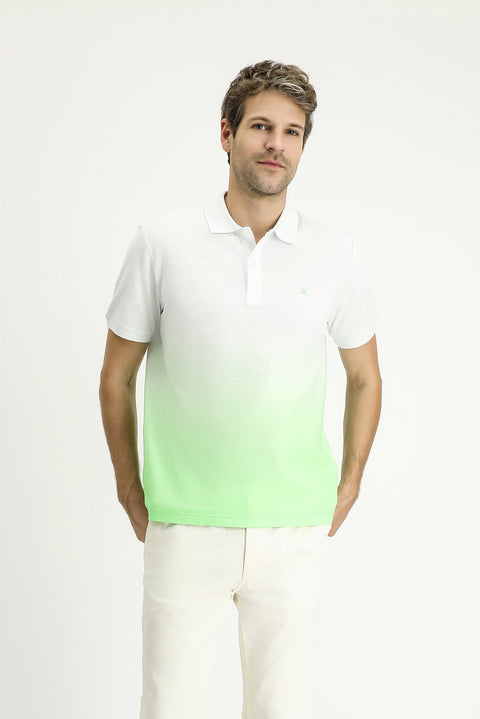 Grass Green Regular Fit Patterned Embroidered Cotton Polo Shirt