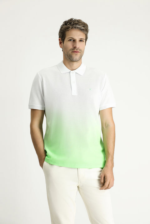 Grass Green Regular Fit Patterned Embroidered Cotton Polo Shirt