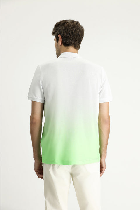 Grass Green Regular Fit Patterned Embroidered Cotton Polo Shirt