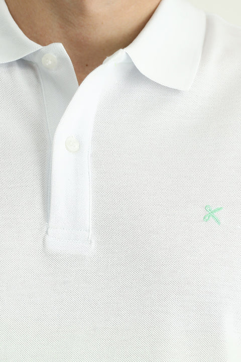 Grass Green Regular Fit Patterned Embroidered Cotton Polo Shirt
