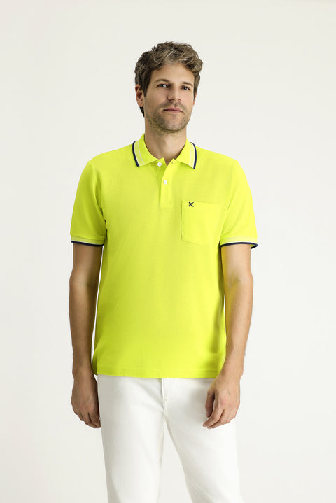 Lime Polo Collar Regular Fit Patterned Embroidered Cotton T-shirt