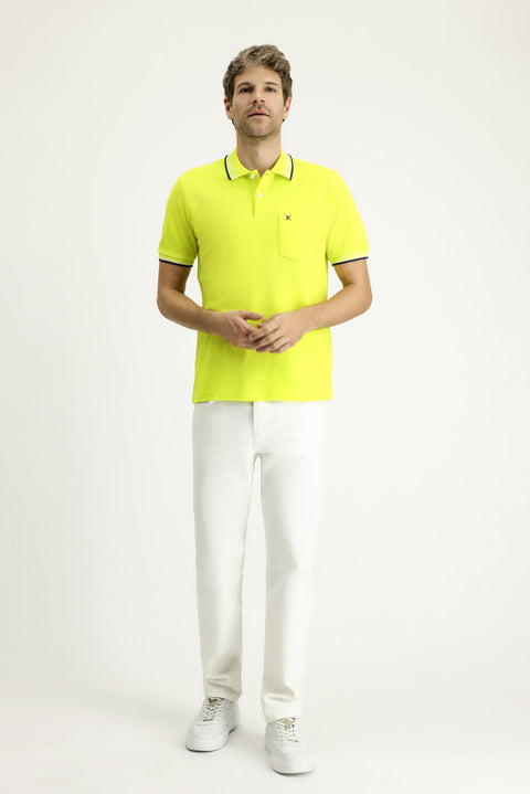 Lime Polo Collar Regular Fit Patterned Embroidered Cotton T-shirt