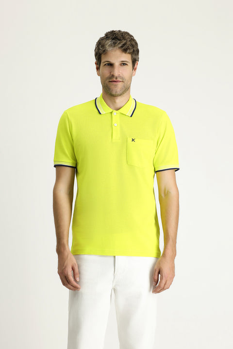 Lime Polo Collar Regular Fit Patterned Embroidered Cotton T-shirt