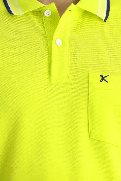 Lime Polo Collar Regular Fit Patterned Embroidered Cotton T-shirt