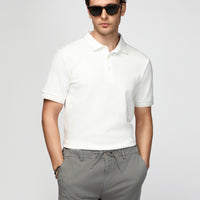 Off-white Polo Collar Regular Fit Patterned Cotton T-shirt
