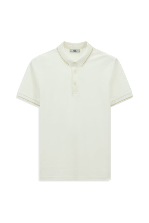 Off-white Polo Collar Regular Fit Patterned Cotton T-shirt