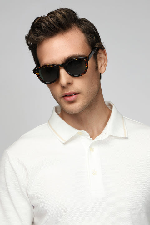 Off-white Polo Collar Regular Fit Patterned Cotton T-shirt